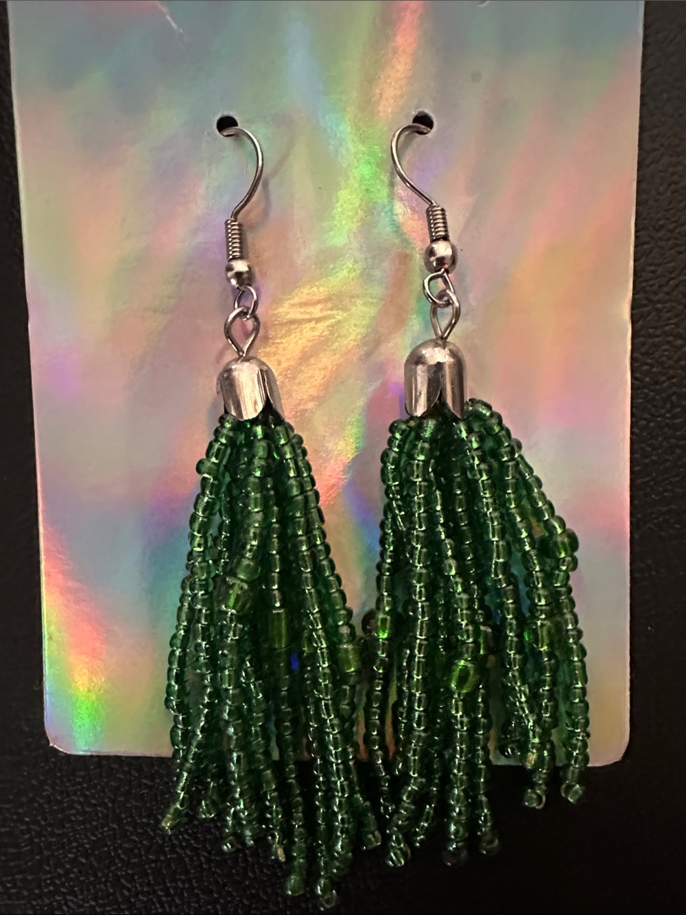 Green Seed Bead Tassel Drop Earrings - Women Jewelry